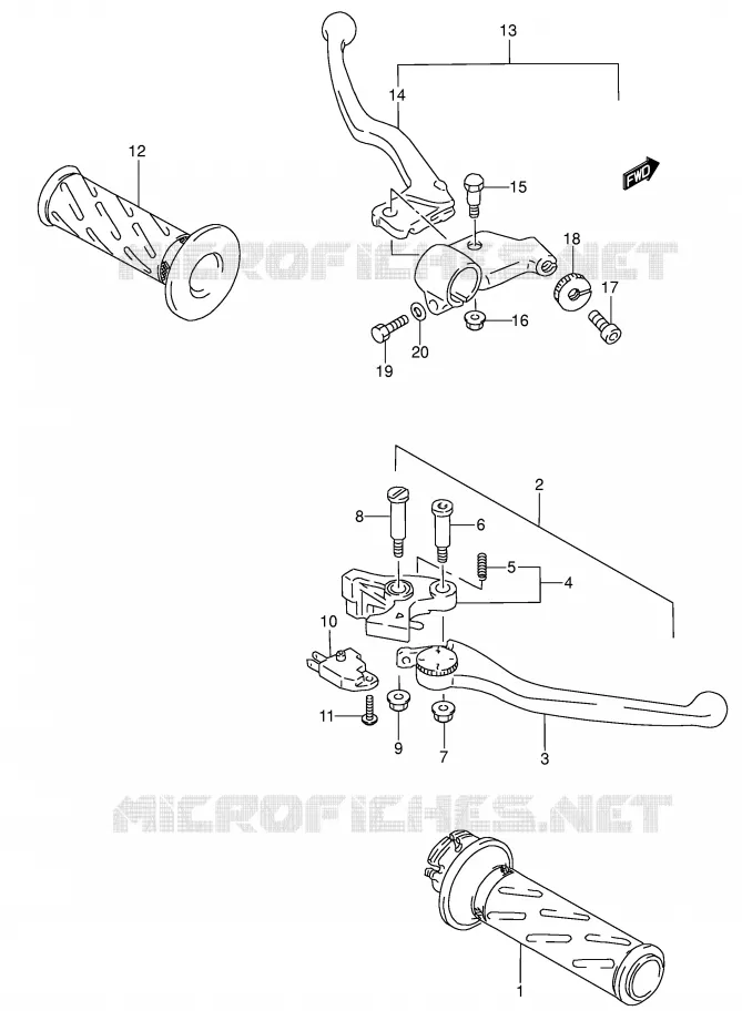 ENSEMBLE LEVIERS - POIGNEES Suzuki MOTO 600 RF 1993  RF600RUP(E2)