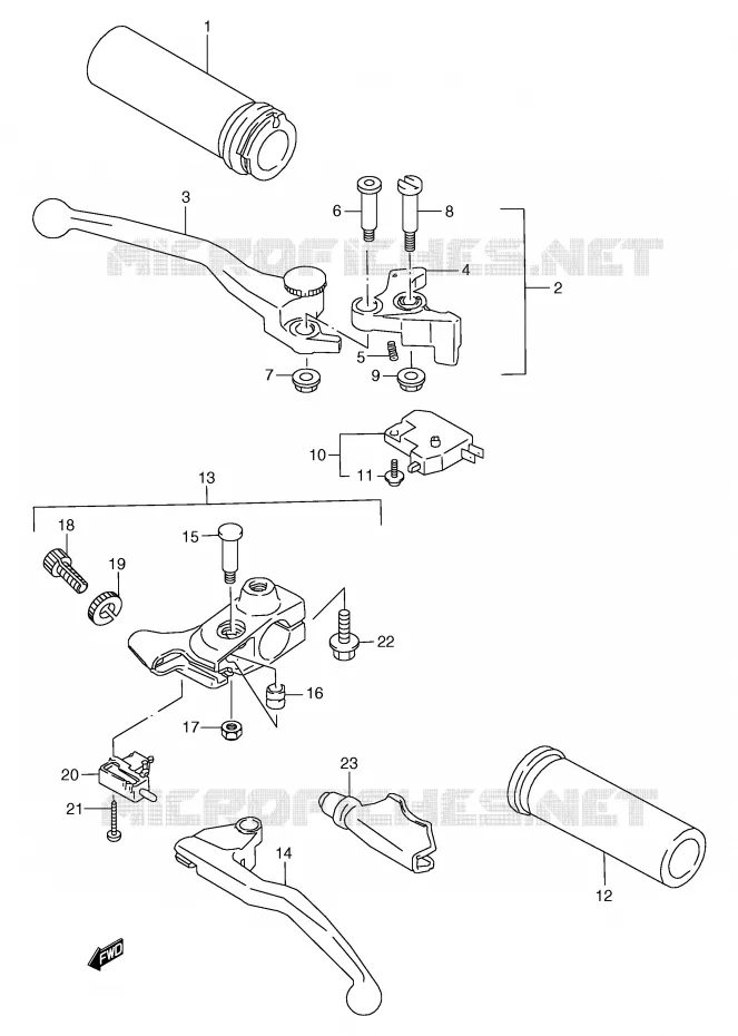 ENSEMBLE LEVIERS - POIGNEES Suzuki MOTO 800 MARAUDER 1998  VZ800W(E2)