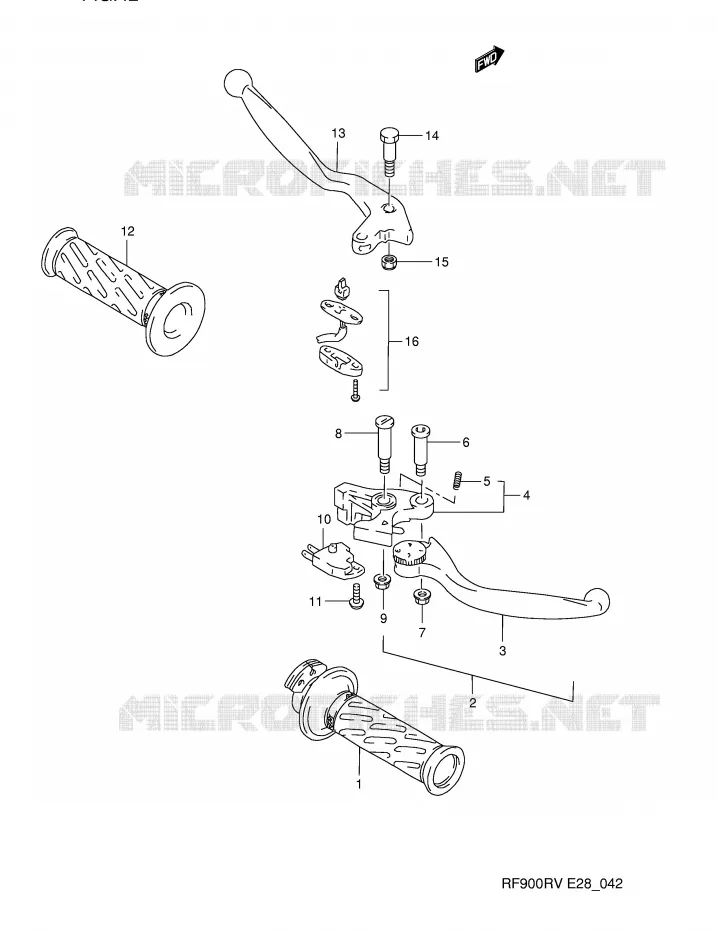 ENSEMBLE LEVIERS - POIGNEES Suzuki MOTO 900 RF 1994  RF900RR(E28)