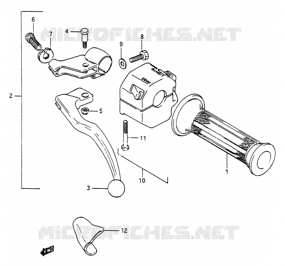 ENSEMBLE POIGNEE GAUCHE (MODELE H) Suzuki MOTO 250 RG 1987  RG250CH(G/H)