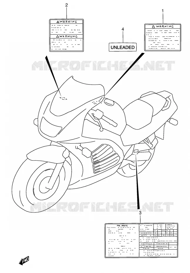 ETIQUETTE (MODELE P/R/S) Suzuki MOTO 600 RF 1993  RF600RP(E2)