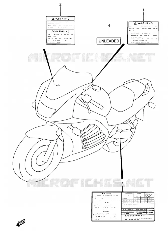 ETIQUETTE (MODELE T/V) Suzuki MOTO 600 RF 1996  RF600RUT(E2)
