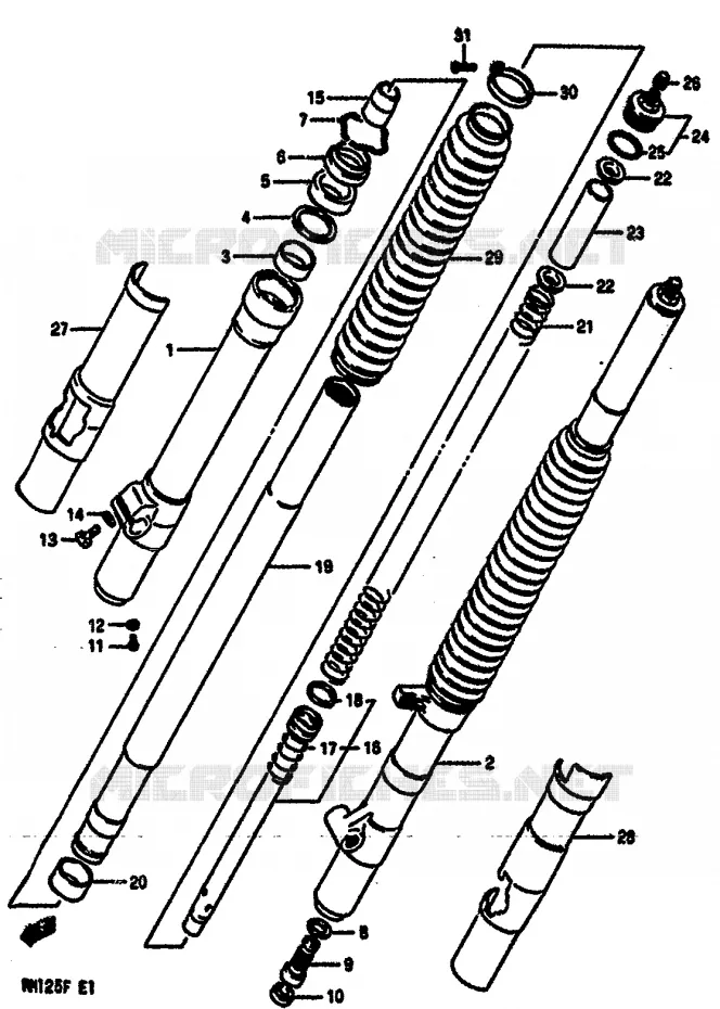 FOURCHE AVANT (MODELE F) Suzuki MOTO 125 RM 1984  RM125E(E/F)