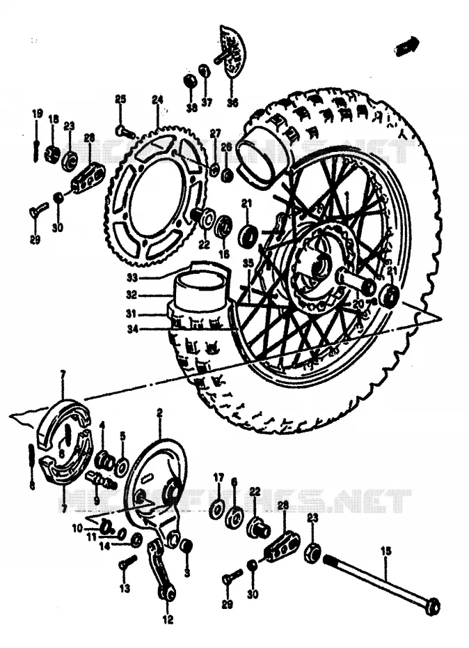 ROUE ARRIERE (MODELE F) Suzuki MOTO 125 RM 1984  RM125E(E/F)