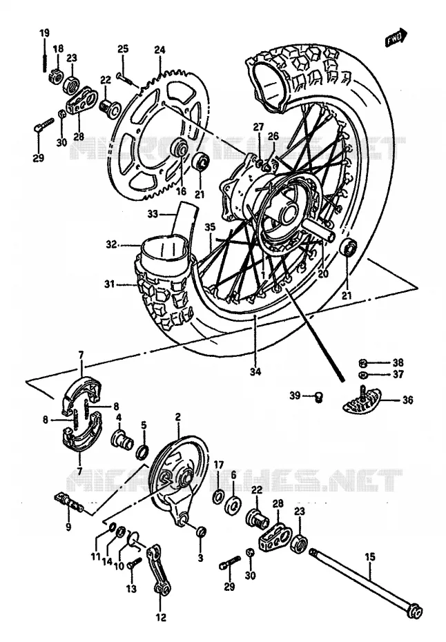 ROUE ARRIERE (MODELE G) Suzuki MOTO 125 RM 1987  RM125H(G/H/J)