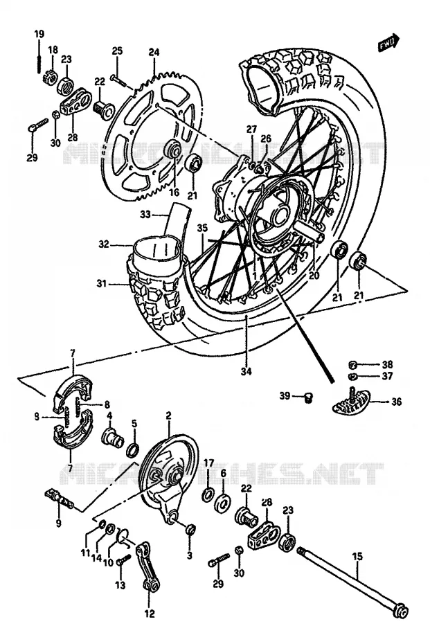ROUE ARRIERE (MODELE H) Suzuki MOTO 125 RM 1987  RM125H(G/H/J)