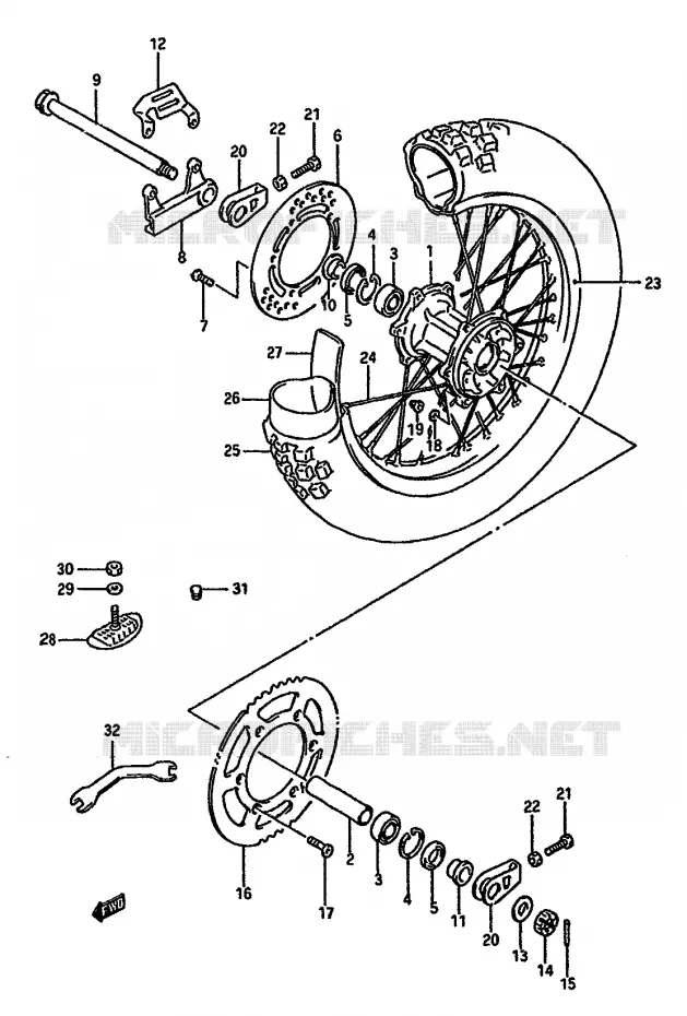 ROUE ARRIERE (MODELE J) Suzuki MOTO 125 RM 1988  RM125J(G/H/J)