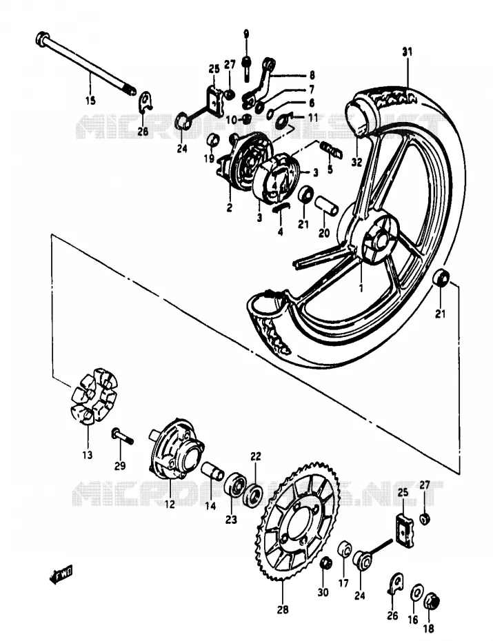 ROUE ARRIERE Suzuki MOTO 50 RG 1986  RG50G(D/E/F/1/G/J/K)