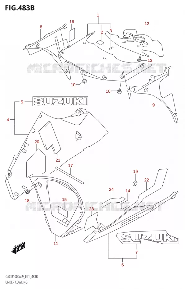 CARENAGES INFERIEUR (FLANCS)GSX-R1000A) Suzuki MOTO 1000 GSX-R 2019  GSX-R1000A L9 (E21)