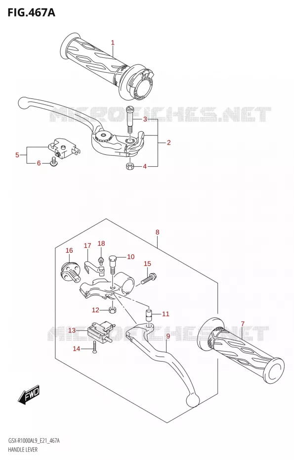 ENSEMBLE LEVIERS - POIGNEES Suzuki MOTO 1000 GSX-R 2019  GSX-R1000A L9 (E21)