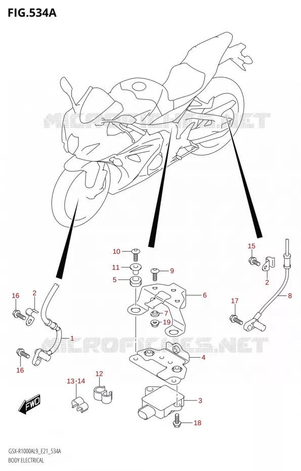 PARTIE ELECTRIQUEQUES DE LA CAROSSERIE (GSX-R1000A) Suzuki MOTO 1000 GSX-R 2019  GSX-R1000A L9 (E21)
