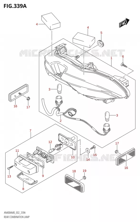 ENSEMBLE FEU ARRIERE Suzuki SCOOTER 400 BURGMAN 2020  AN400A M0 (E02,E19)
