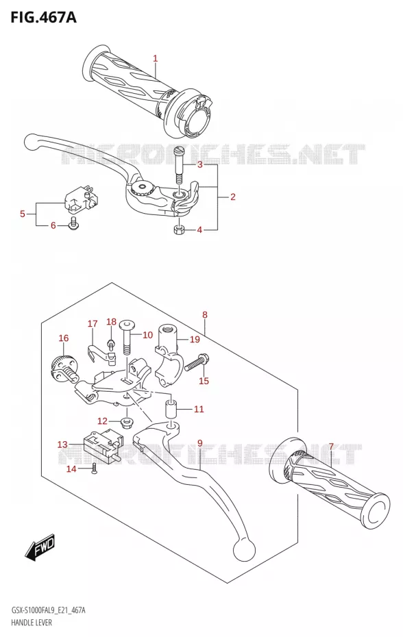 LEVIERS - POIGNEES Suzuki MOTO 1000 GSX-S 2019  GSX-S1000FYAUF L9 (E21)