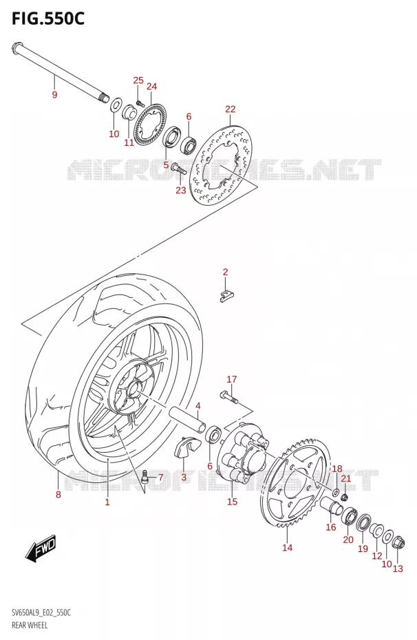 ROUE ARRIERE50XAL9 E02) Suzuki MOTO 650 SV 2019  SV650XA L9 (E02)
