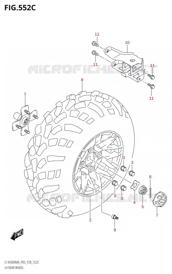 ROUE ARRIERE GAUCHE00XM0 P33) Suzuki QUAD 500 KINGQUAD 2020  LT-A500X / XP / XPZ M0 (P03,P28,P33)