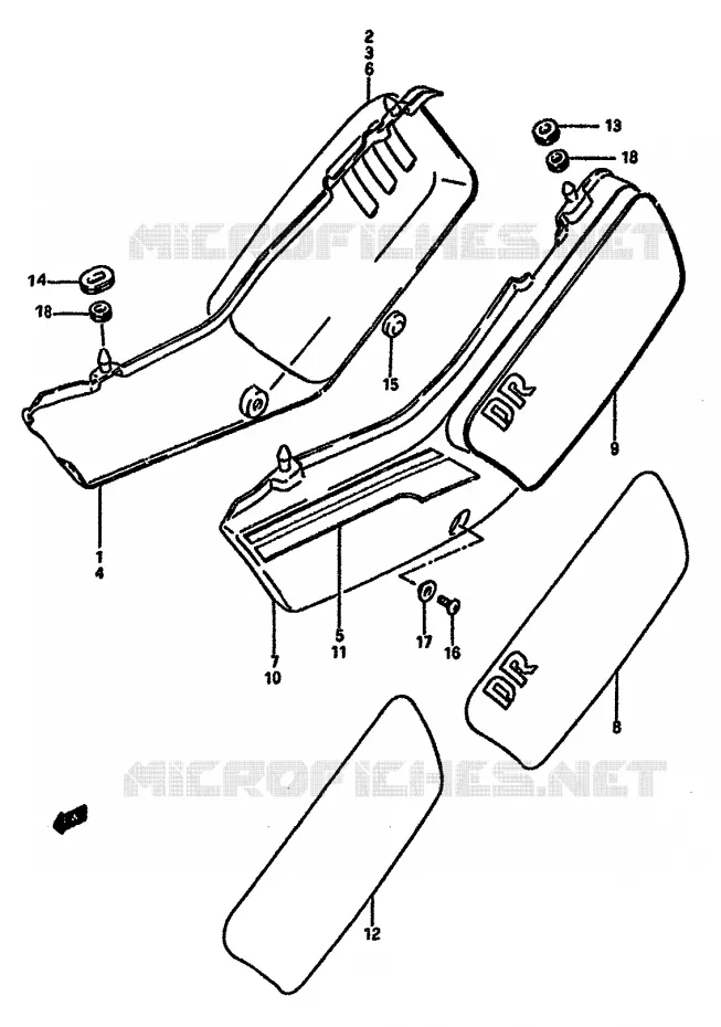CARENAGES ARRIEREDELE F / G / H) Suzuki MOTO 600 DR 1987  DR600SH(E2)