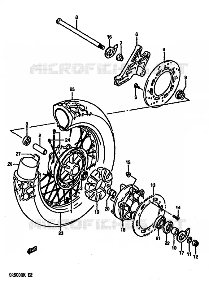 ROUE ARRIEREELE K) Suzuki MOTO 600 DR 1989  DR600RK(E2)