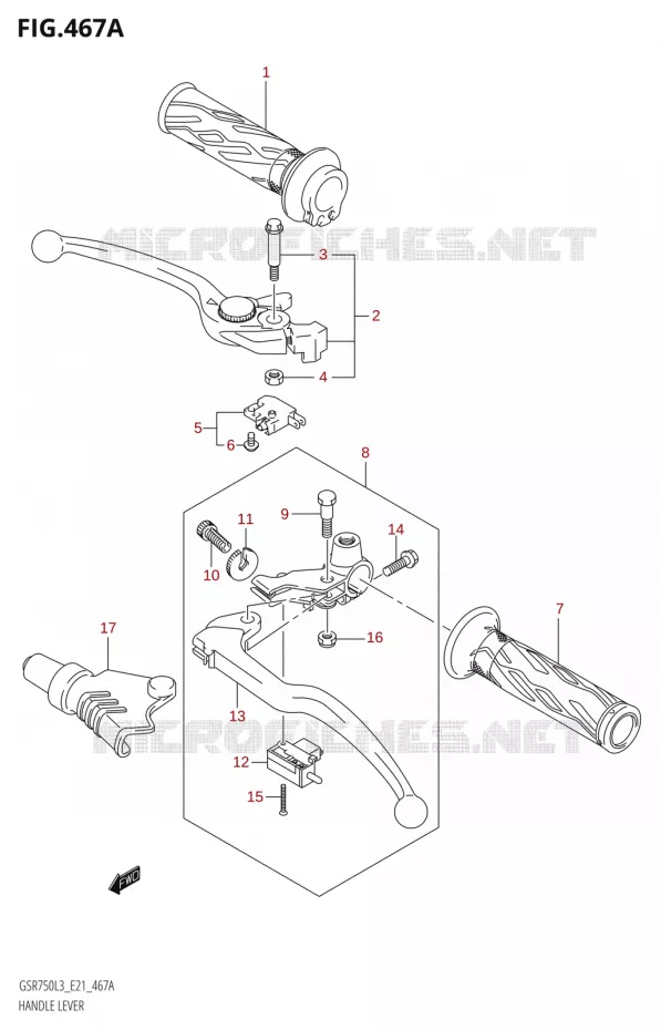 LEVIERS - POIGNEES Suzuki MOTO 750 GSR 2013  GSR750AUE L3 (E21)