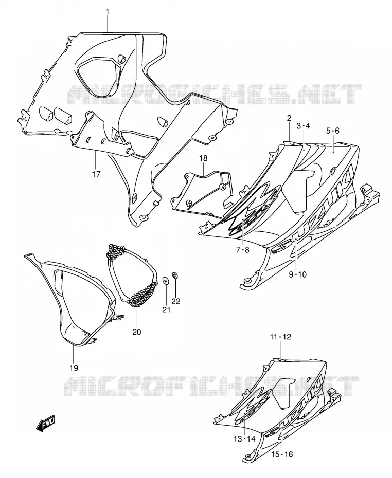 CARENAGES INFERIEUR (FLANCS)MODELE K3) Suzuki MOTO 1000 GSX-R 2003  GSX-R1000 K3 (E37)