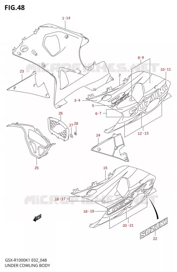 CARENAGES INFERIEUR (FLANCS)GSX-R1000K1) Suzuki MOTO 1000 GSX-R 2001  GSX-R1000K1(E2)
