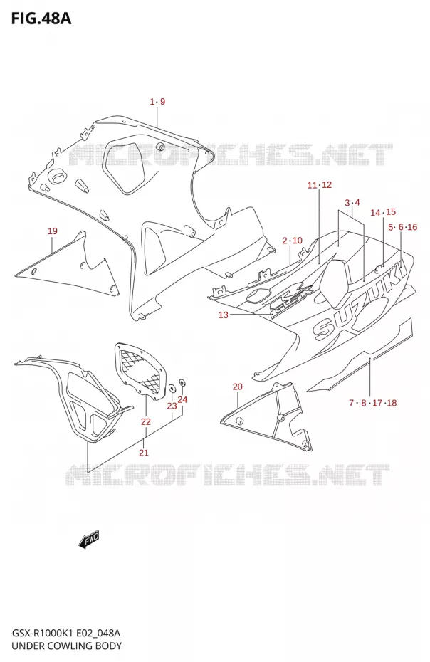 CARENAGES INFERIEUR (FLANCS)GSX-R1000K2) Suzuki MOTO 1000 GSX-R 2001  GSX-R1000K1(E19)