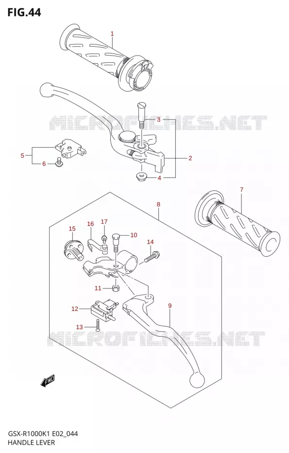 ENSEMBLE LEVIERS - POIGNEES Suzuki MOTO 1000 GSX-R 2001  GSX-R1000U2K1(E2)