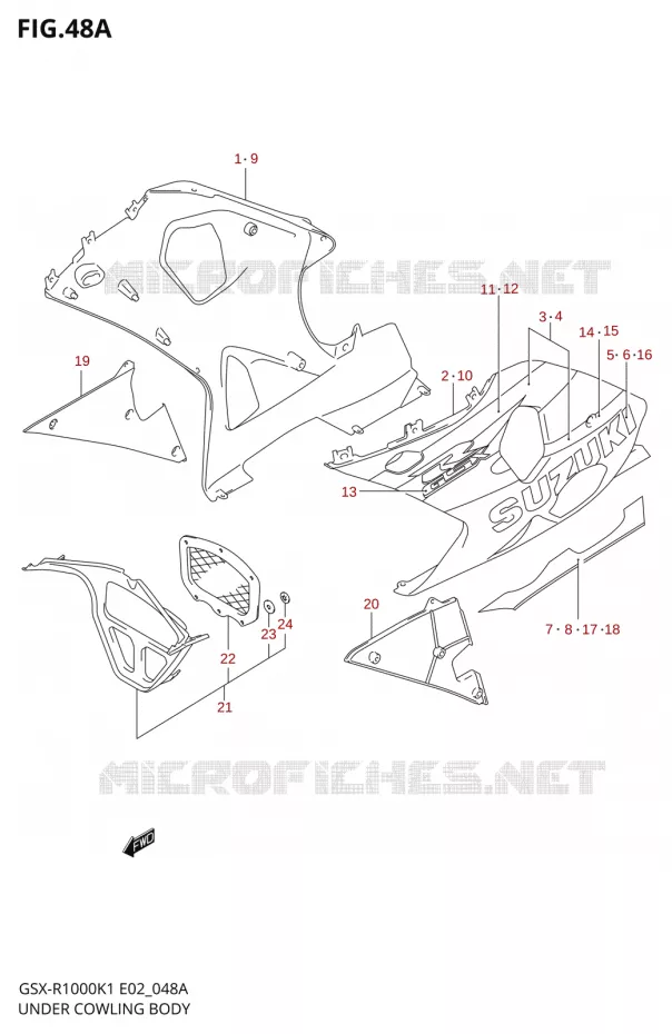 CARENAGES INFERIEUR (FLANCS)GSX-R1000K2) Suzuki MOTO 1000 GSX-R 2002  GSX-R1000K2(E19)