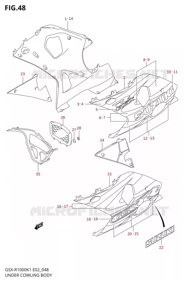 CARENAGES INFERIEUR (FLANCS)GSX-R1000K1) Suzuki MOTO 1000 GSX-R 2002  GSX-R1000K2(E24)