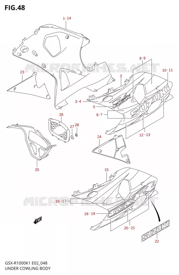 CARENAGES INFERIEUR (FLANCS)GSX-R1000K1) Suzuki MOTO 1000 GSX-R 2002  GSX-R1000K2(E2)
