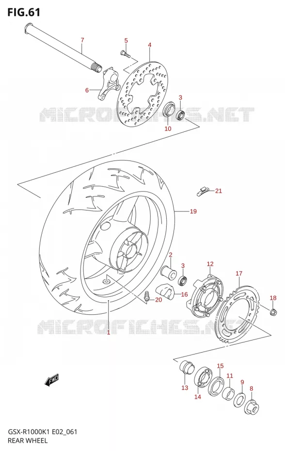 ROUE ARRIERE-R1000K1) Suzuki MOTO 1000 GSX-R 2002  GSX-R1000K2(E2)