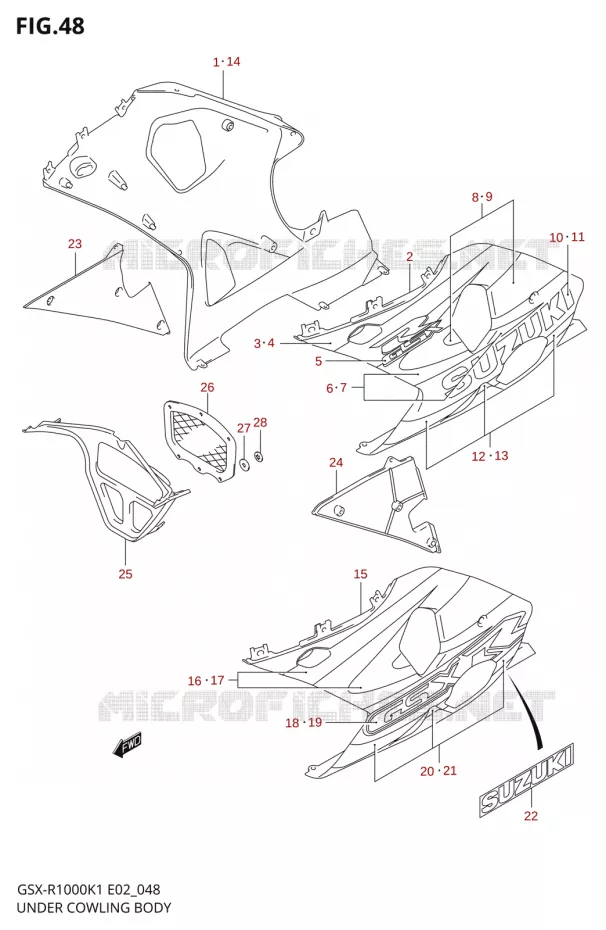 CARENAGES INFERIEUR (FLANCS)GSX-R1000K1) Suzuki MOTO 1000 GSX-R 2002  GSX-R1000U1K2(E2)