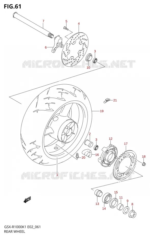 ROUE ARRIERE-R1000K1) Suzuki MOTO 1000 GSX-R 2002  GSX-R1000U1K2(E2)
