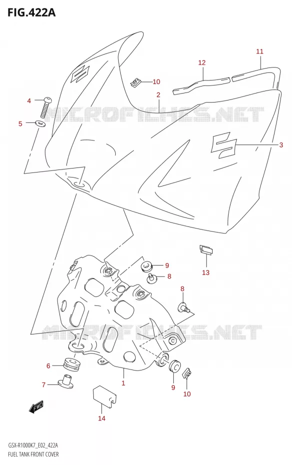 COUVRE RESERVOIR (GSX-R1000:K7:(E02,E19,E24,E51,P37)) Suzuki MOTO 1000 GSX-R 2007  GSX-R1000 K7 (E51)