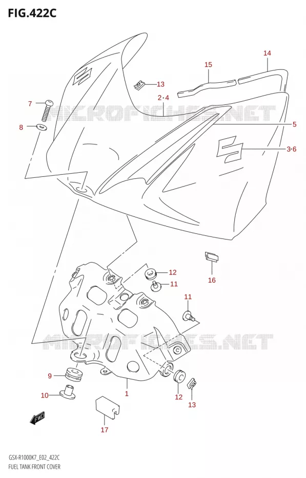 COUVRE RESERVOIR (GSX-R1000:K8:(E02,E19,E24,E51,P37)) Suzuki MOTO 1000 GSX-R 2007  GSX-R1000 K7 (E19)