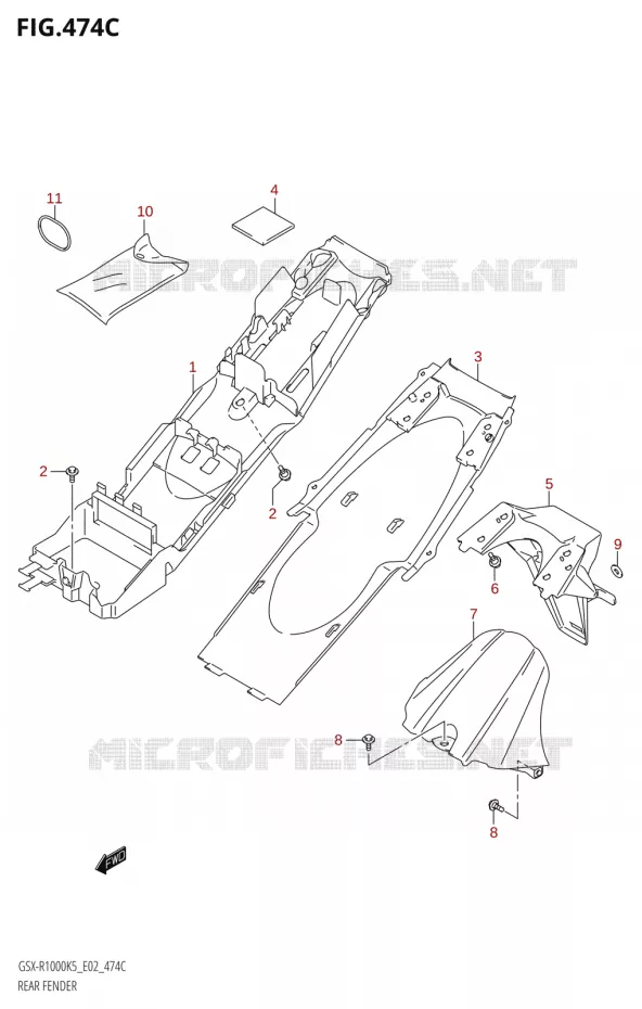 GARDE BOUE ARRIERE000:K6:(E02,E19,E24,P37)) Suzuki MOTO 1000 GSX-R 2006  GSX-R1000 K6 (E19)