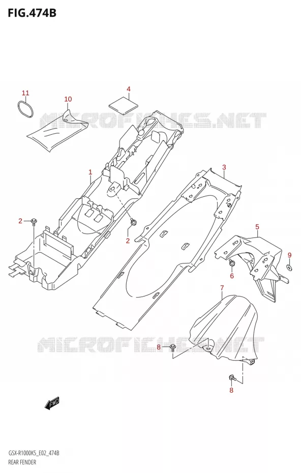GARDE BOUE ARRIERE000U2:K5:E19) Suzuki MOTO 1000 GSX-R 2005  GSX-R1000 K5 (E19)