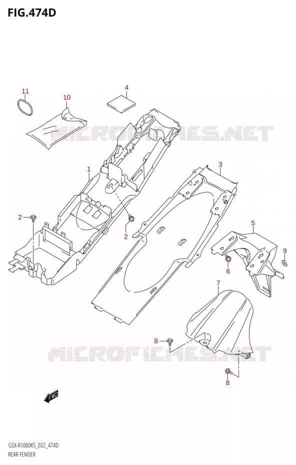 GARDE BOUE ARRIERE000U2:K6:E19) Suzuki MOTO 1000 GSX-R 2005  GSX-R1000 K5 (E37)