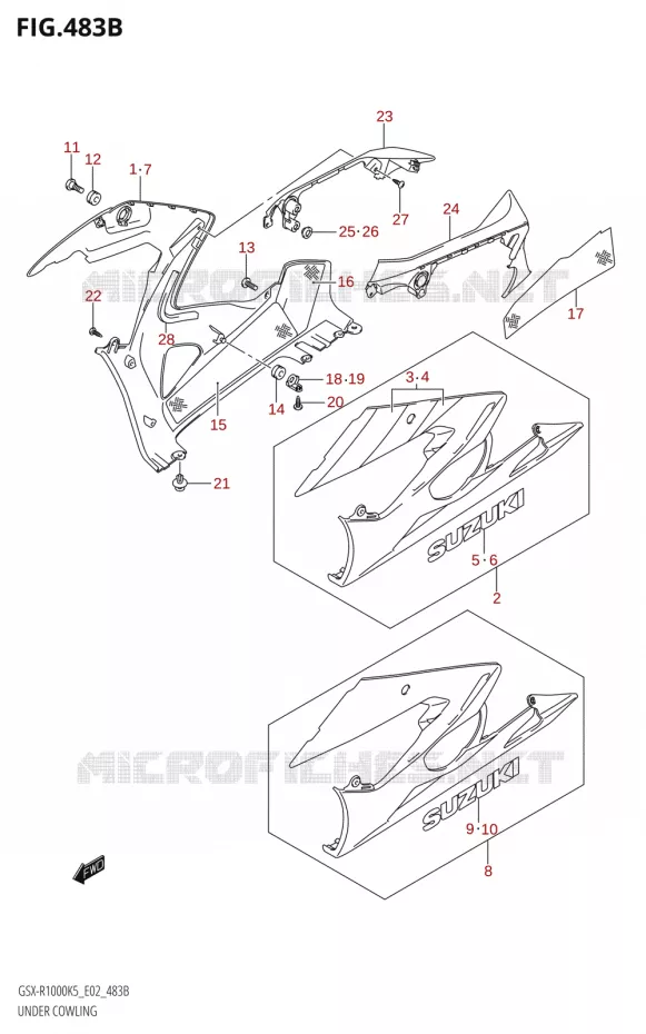 SABOT COWLING (GSX-R1000U2:K5:E19) Suzuki MOTO 1000 GSX-R 2005  GSX-R1000 K5 (E02)