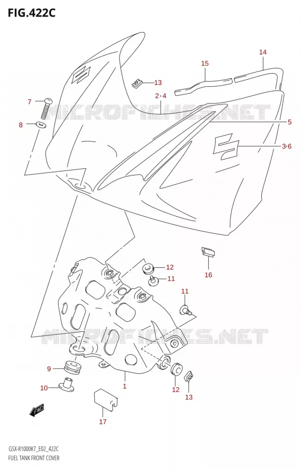 COUVRE RESERVOIR (GSX-R1000:K8:(E02,E19,E24,E51,P37)) Suzuki MOTO 1000 GSX-R 2008  GSX-R1000 K8 (P37)