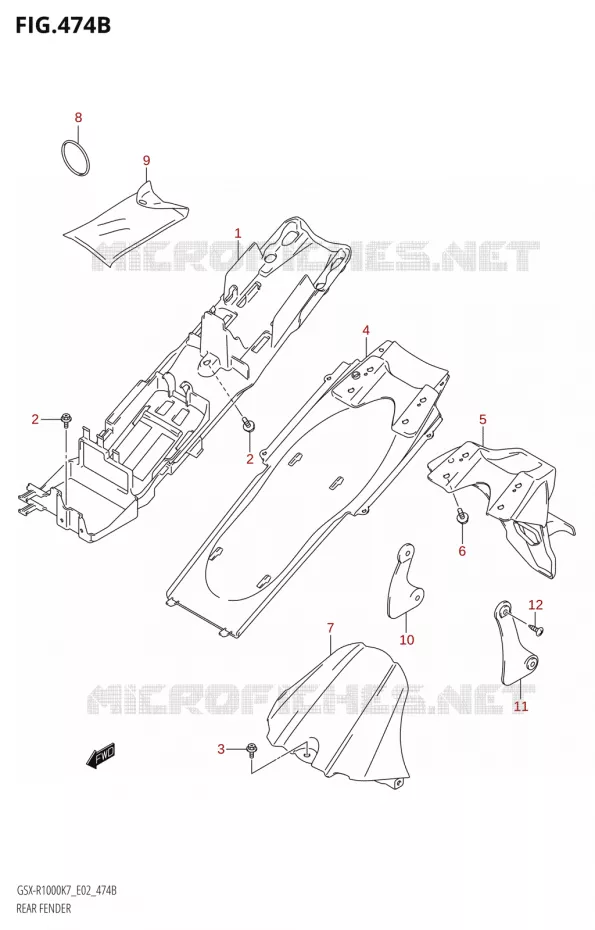 GARDE BOUE ARRIERE Suzuki MOTO 1000 GSX-R 2008  GSX-R1000 K8 (E02)