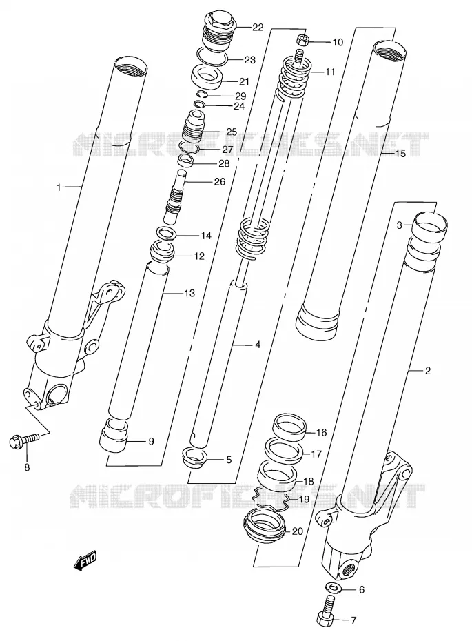 AMORTISSEUR AVANT (MODELE N/P/R/T) Suzuki MOTO 250 RG 1994  RGV250R(E24)