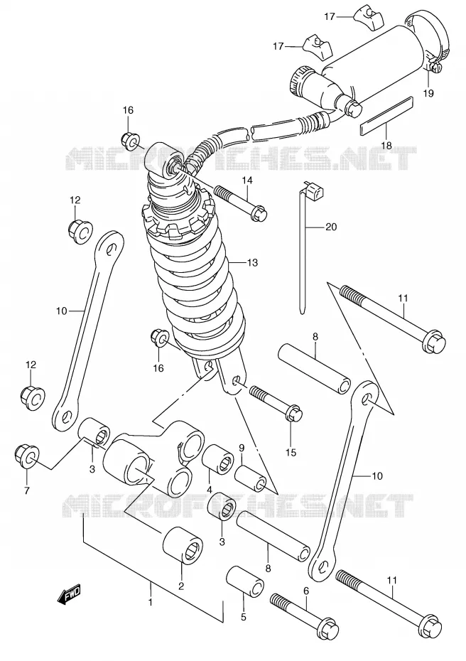 BIELLETTE D'AMORTISSEUR (MODELE M/N) Suzuki MOTO 250 RG 1994  RGV250R(E24)