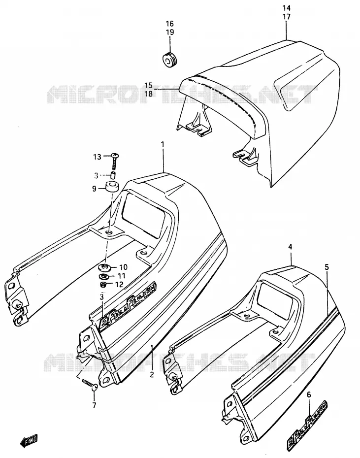CARENAGE ARRIERE - CAPOT DE SELLE (MODELE G, RG250H/FH) Suzuki MOTO 250 RG 1987  RG250CH(G/H)