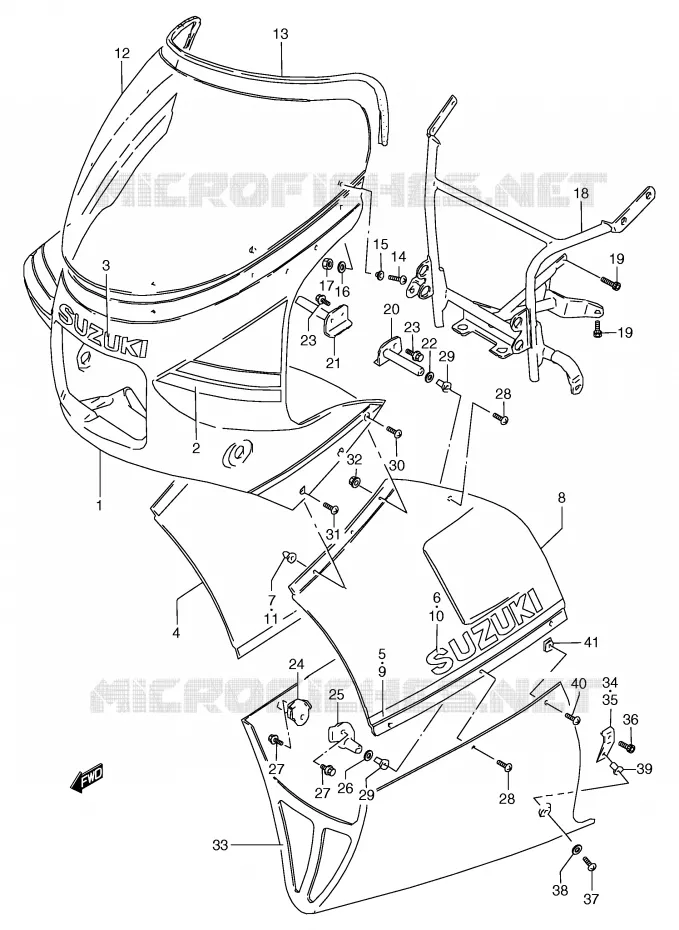 CARENAGE TETE DE FOURCHE (MODELE F) Suzuki MOTO 80 RG 1988  RG80J(E4)