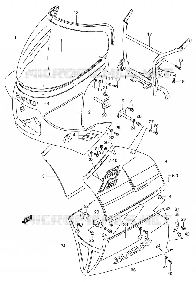 CARENAGE TETE DE FOURCHE (MODELE M,3UA) Suzuki MOTO 80 RG 1985  RG80CF(E4)