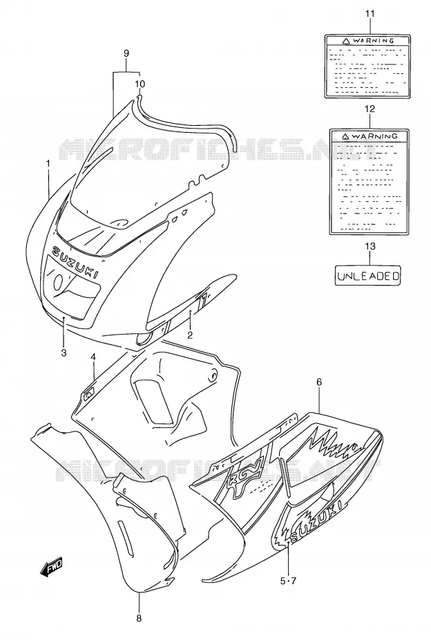 CARENAGE TETE DE FOURCHE (MODELE N 13Z) Suzuki MOTO 250 RG 1993  RGV250P(E24)