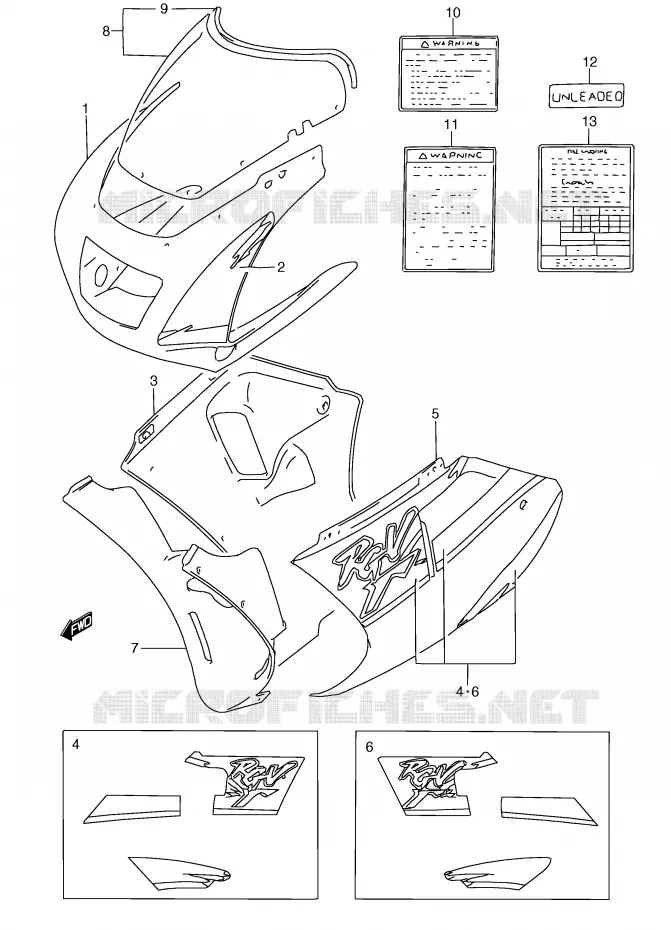 CARENAGE TETE DE FOURCHE (MODELE R/T) Suzuki MOTO 250 RG 1993  RGV250P(E24)