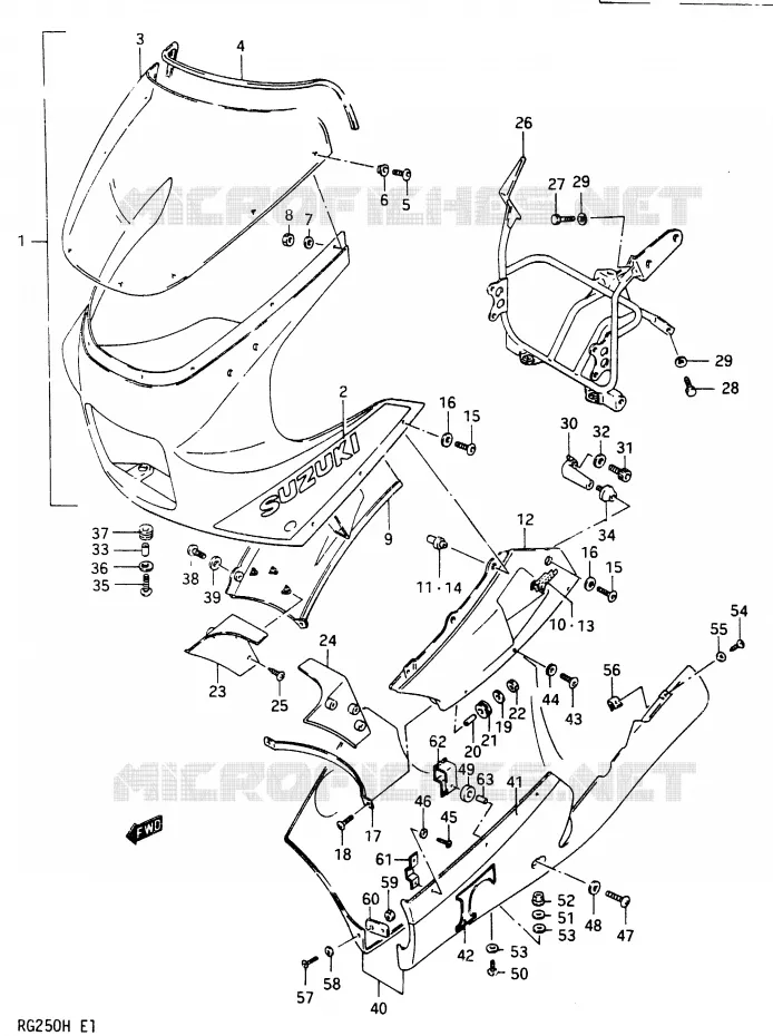 CARENAGE TETE DE FOURCHE (RG250CH/FCH) Suzuki MOTO 250 RG 1987  RG250FCH(G/H)