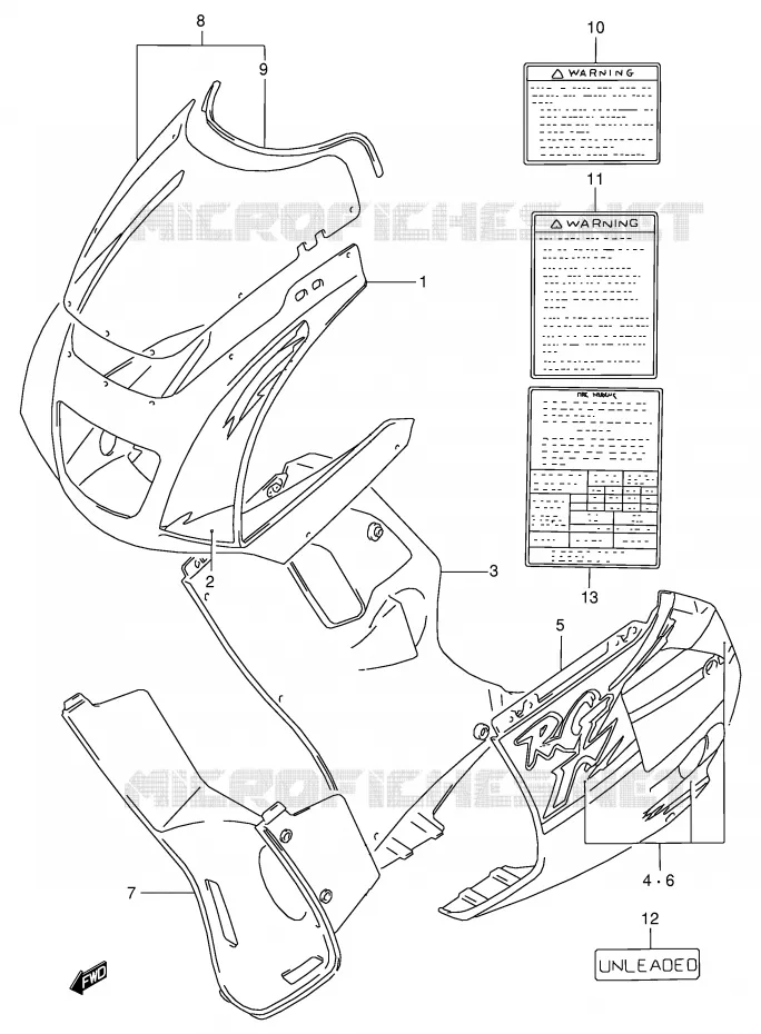 CARENAGES - ETIQUETTES (MODELE R) Suzuki MOTO 125 RG 1992  RG125FUN(E18)