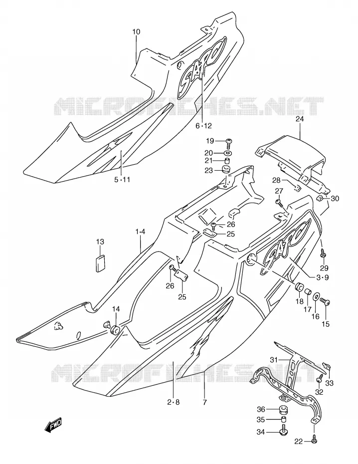CARENAGES ARRIERE  (MODELE P) Suzuki MOTO 250 RG 1993  RGV250P(E24)
